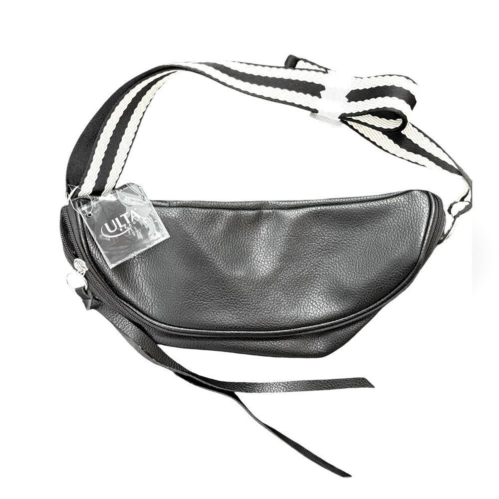 Ulta, NWT Black Crossbody Bag, Belt Bag,With Striped Strap|